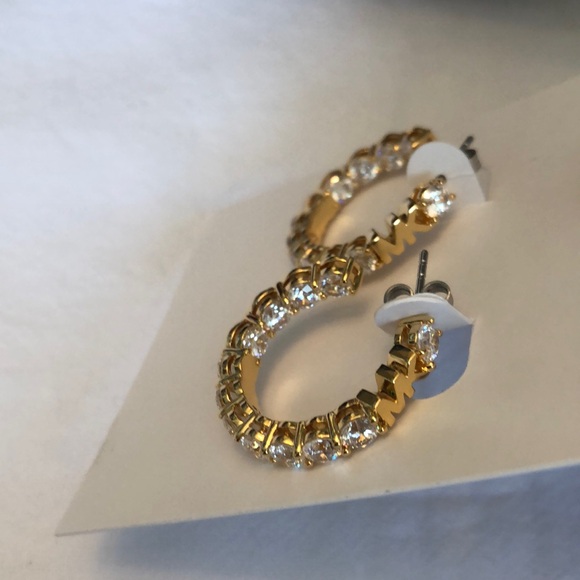 Michael Kors Gold Tone MK Logo & Cubic Zirconia Hoop Earrings NWT - Picture 8 of 16